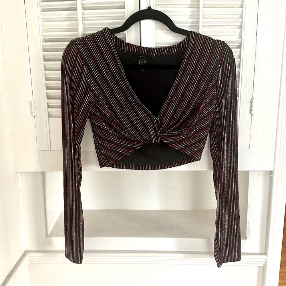 F21 Purple Multi-Color Metallic Sparkle Crop Top, Size Large